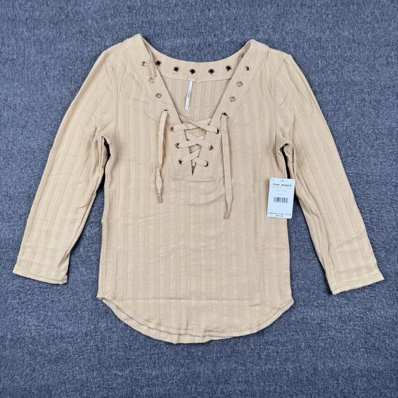 Free People Ice Cold Ribbed Lace‎ Up Top Women’s Large Sun Fade Casual NWT - Picture 1 of 7